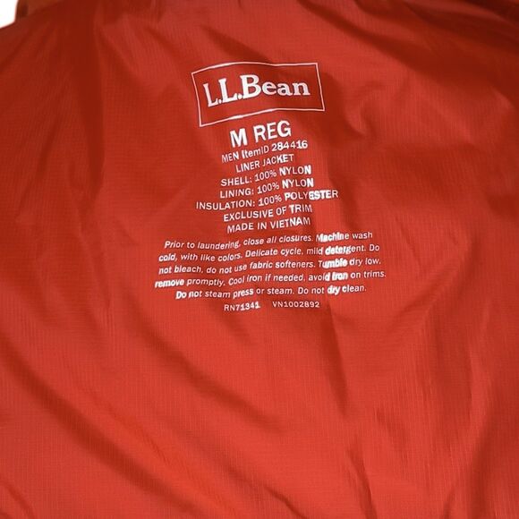 L.L. Bean Men's Puffer Jacket Orange Zip Outdoor Hiking Insulated Windbreaker M - Picture 3 of 12